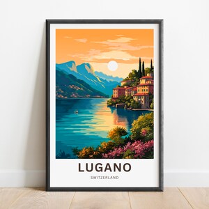 Lugano Travel Print - Lugano poster, Switzerland Wall Art, Framed present, Gift Switzerland Present, Customized your text