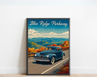 Blue Ridge Parkway Vintage Travel Poster - Blue Ridge Parkway Print, Virginia Wall Art, Framed, Gift North Carolina Present
