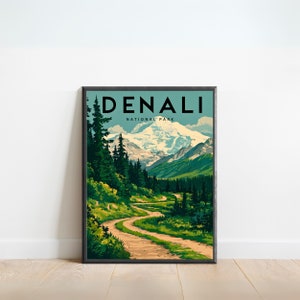 Denali Vintage Travel Poster - Denali Print, Mount McKinley Wall Art, Framed, Gift USA Present