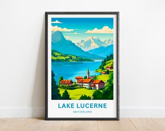 Lake Lucerne Travel Print - Lake Lucerne poster, Switzerland Wall Art, Framed present, Gift Switzerland Present