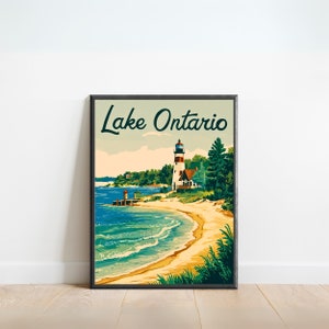 Lake Ontario Vintage Travel Poster - Lake Ontario Print, Great Lakes Wall Art, Framed, Gift Great Lakes Present