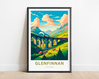 Impression de voyage Glenfinnan - Affiche Glenfinnan, art mural écossais, cadeau encadré, cadeau écossais cadeau