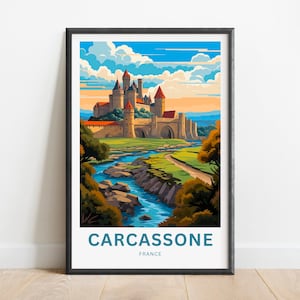 Carcassonne Travel Print - Cartel de Carcassonne, Arte de la pared de Francia, Presente enmarcado, Regalo francés presente
