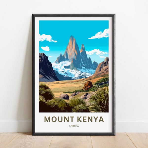 Mount Kenya Travel Print - Mount Kenya poster, Africa Wall Art, Framed present, Gift Africa Present