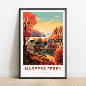 Harpers Ferry Travel Print - Harper&#39;s Ferry poster, West Virginia Wall Art, Framed present, Gift West Virginia Present, Customized Your Text