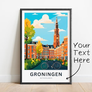 Personalized Groningen Travel Print - Groningen poster, Netherlands Wall Art, Framed present, Gift Netherlands Present