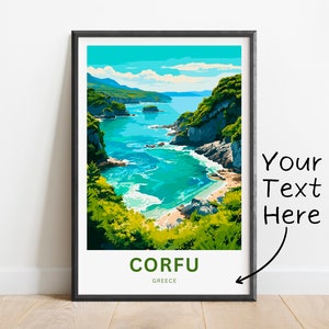 Personalized Corfu Travel Print - Corfu poster, Greece Wall Art, Framed present, Gift Greece Present