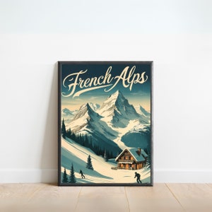 French Alps Vintage Travel Print - French Alps Vintage poster, France Wall Art, Framed present, Gift France Present