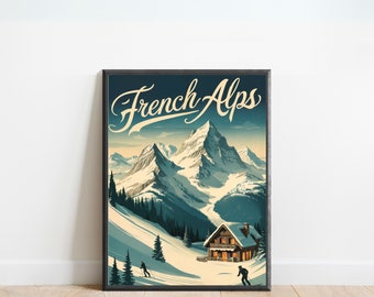 French Alps Vintage Travel Print - French Alps Vintage poster, France Wall Art, Framed present, Gift France Present