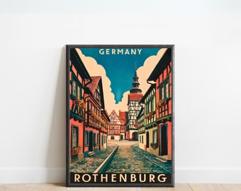 Rothenburg Vintage Travel Poster - Rothenburg Print, Germany Wall Art, Framed, Gift Germany Present