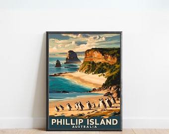 Phillip Island Vintage Travel Poster - Phillip Island print, Australia Vintage Wall Art, Framed present, Gift Australia Present