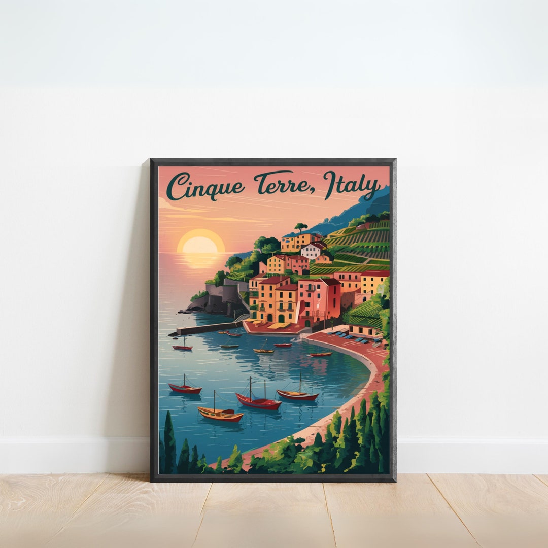 Cinque Terre Vintage Travel Poster - Cinque Terre Print, Italy Wall Art ...