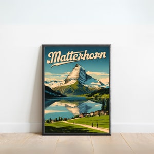 Matterhorn Vintage Travel Poster - Matterhorn print, Swiss Alps Wall Art, Framed present, Gift Switzerland Present