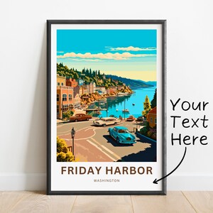 Personalized Friday Harbor Travel Print - Friday Harbor San Juan Island poster, Washington Wall Art, Framed present, Gift Washington Present
