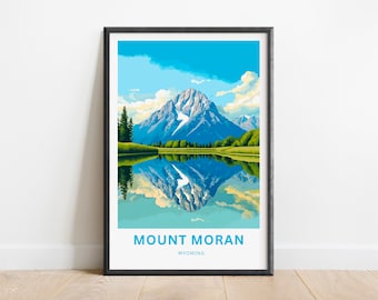 Mount Moran Travel Print - Mount Moran poster, Wyoming Wall Art, Framed present, Gift Wyoming Present