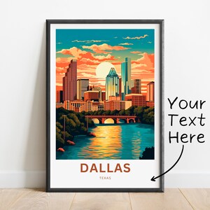 Personalized Dallas Travel Print - Dallas poster, Texas Wall Art, Framed present, Gift Texas Present, Customize Your Text