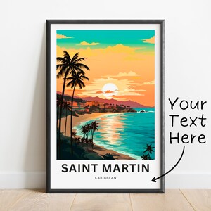 Impresión de viaje personalizada de San Martín: póster de San Martín, arte mural caribeño, regalo enmarcado, regalo de Sint Maarten