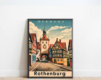 Rothenburg Vintage Travel Poster - Rothenburg Print, Germany Wall Art, Framed, Gift Germany Present