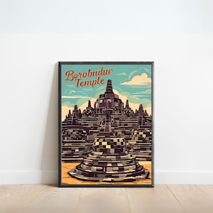 Borobudur Temple Vintage Travel Poster - Borobudur Temple print, Indonesia Vintage Wall Art, Framed present, Gift Indonesia Present