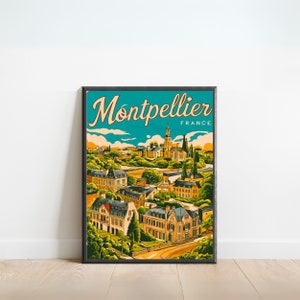 Affiche de voyage vintage Montpellier, impression Montpellier, art mural France, cadeau encadré, cadeau France