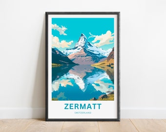 Zermatt Travel Print - Zermatt Poster, Schweiz Wandkunst, gerahmtes Geschenk, Geschenk Schweiz vorhanden