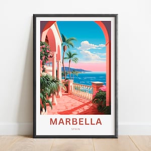 Marbella reisafdruk - Marbella poster, Spanje muurkunst, ingelijst cadeau, cadeau Spanje cadeau