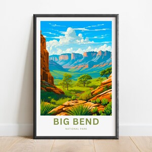 Impresión de viaje al Parque Nacional Big Bend: póster de Big Bend, arte de pared de Texas, regalo enmarcado, regalo de Estados Unidos, texto personalizado
