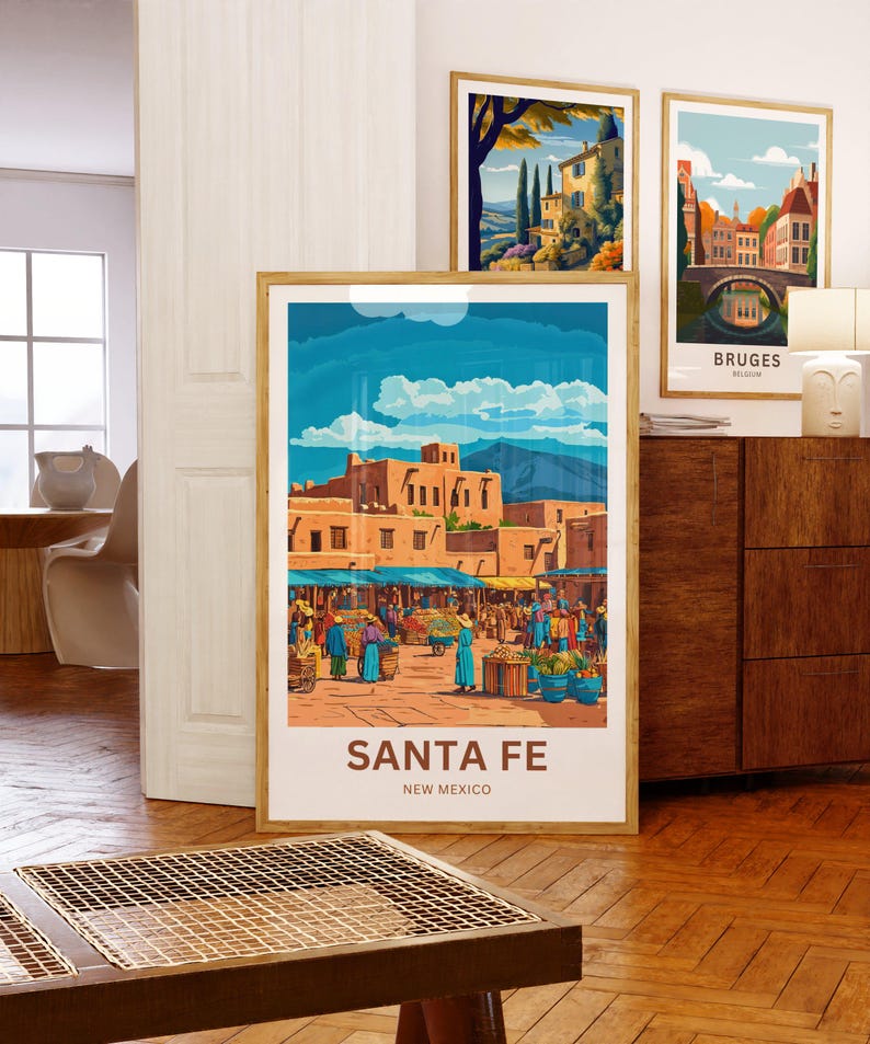 Santa Fe Travel Print Santa Fe Poster, New Mexico Wall Art, Framed