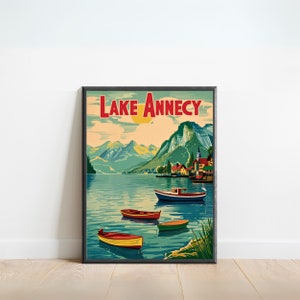 Lake Annecy Vintage Travel Poster - Lake Annecy Print, Europe Wall Art, Framed present, Gift Europe Present