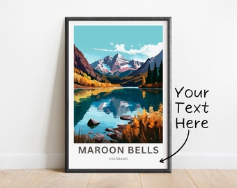 Personalized Maroon Bells  Travel Print - Maroon Bells poster, Colorado Wall Art, Framed present, Gift Colorado Present