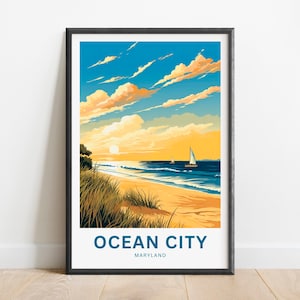 Ocean City Travel Print - Ocean City poster, Maryland Wall Art, Framed present, Gift Maryland Present