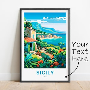 Personalized Sicily Travel Print - Sicily poster, Italy Wall Art, Framed present, Gift Italy Present