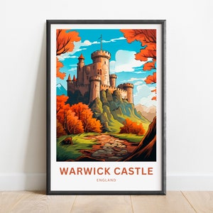 Warwick Castle Travel Print - Warwick Castle Lake poster, England UK Wall Art, Framed present, Gift England UK Present