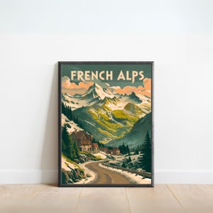 French Alps Vintage Travel Print - French Alps Vintage poster, France Wall Art, Framed present, Gift France Present