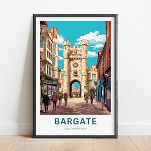 Bargate Travel Print - Bargate-poster, Southampton muurkunst, ingelijst cadeau, cadeau Verenigd Koninkrijk cadeau