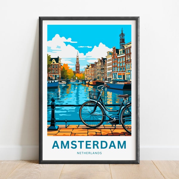 Amsterdam Travel Print - Amsterdam poster, Netherlands Wall Art, Framed present, Gift Netherlands Present