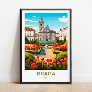 Braga Travel Print - Braga Poster, Portugal Wall Art, Framed present, Gift Portugal Present