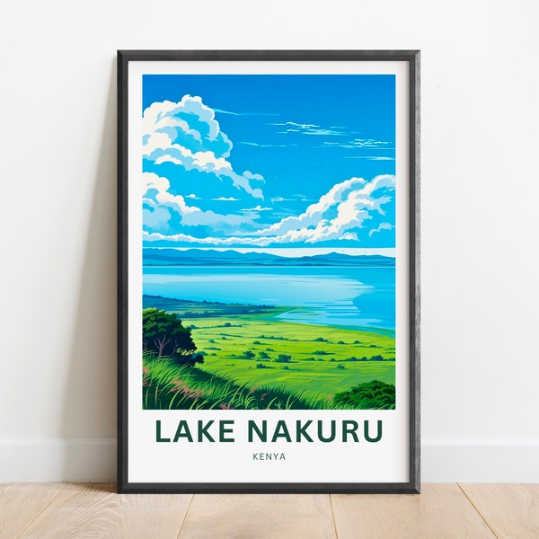 Lake Nakuru Travel Print - Lake Nakuru poster, Kenya Wall Art, Framed present, Gift Africa Present