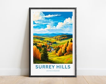 Surrey Hills Travel Print - Surrey Hills poster, England Wall Art, Framed present, Gift United Kingdom Present