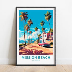 Mission Beach Travel Print - Mission Beach poster, California Wall Art, Decor, Framed present, Gift California Present