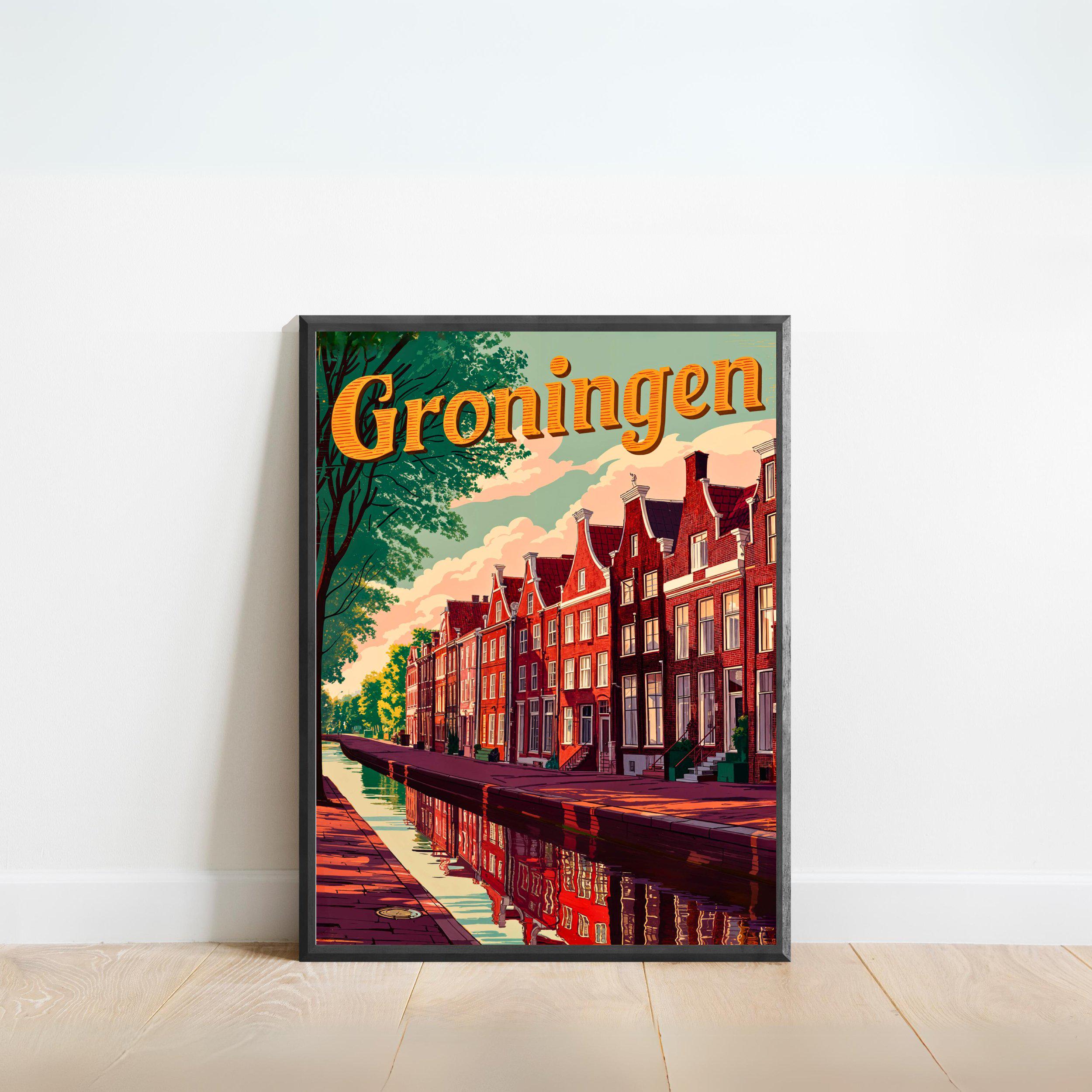 Groningen Vintage Travel Poster - Groningen print, Netherlands Wall Art, Framed present, Gift Netherlands Present