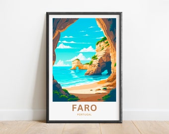 Faro Travel Print - Cartel de Faro, Portugal Wall Art, Presente enmarcado, Regalo Portugal Presente