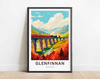 Impression de voyage Glenfinnan - Affiche Glenfinnan, art mural écossais, cadeau encadré, cadeau écossais cadeau