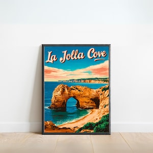 La Jolla Cove Vintage Travel Poster - La Jolla Cove Print, California Wall Art, Framed, Gift California Present