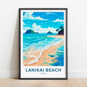 Lanikai Beach Travel Print - Lanikai Beach poster, Hawaii Wall Art, Framed present, Gift Hawaii Present