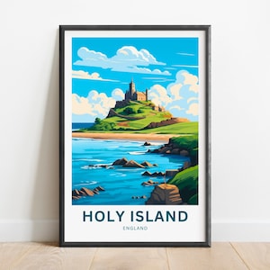 Holy Island Travel Print - Holy Island poster, England Wall Art, Framed present, Gift England Present