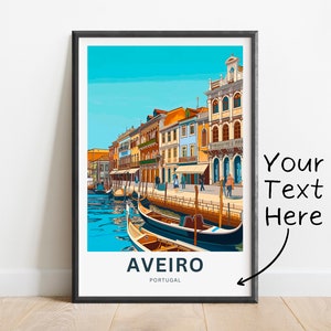 Personalized Aveiro Travel Print Aveiro poster, Venice of Portugal Wall Art, Framed present, Gift Portugal Present image 1