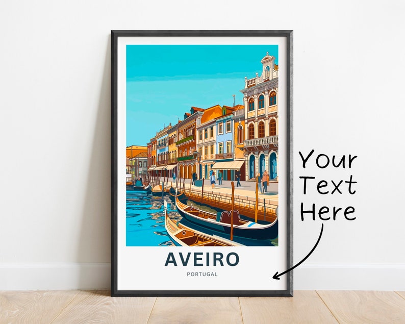 Personalized Aveiro Travel Print Aveiro poster, Venice of Portugal Wall Art, Framed present, Gift Portugal Present image 1