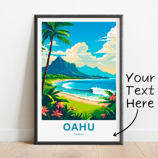 Personalized Oahu Travel Print - Oahu poster, Hawaii Wall Art, Framed present, Gift Hawaii Present