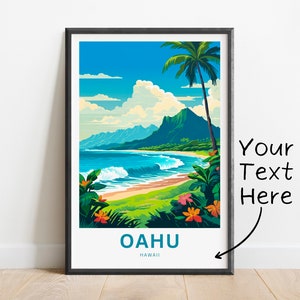Personalisierter Oahu Reisedruck - Oahu Plakat, Hawaii Wandkunst, gerahmtes Geschenk, Geschenk Hawaii Geschenk
